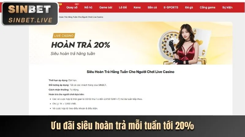 Giao diện nền tảng Sinbet